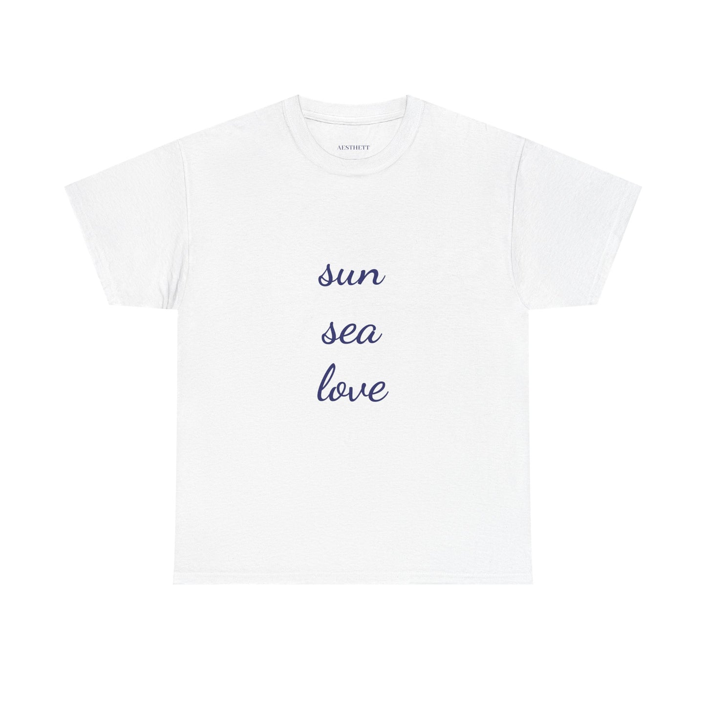 Minimalist White Tee — sun sea love" T-Shirt