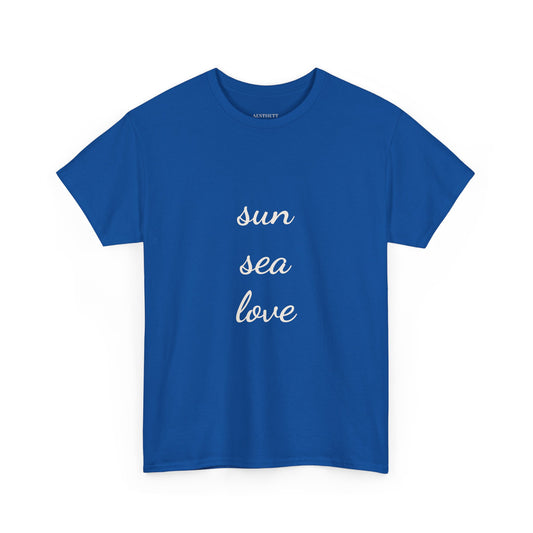 Minimalist White Tee — sun sea love" T-Shirt