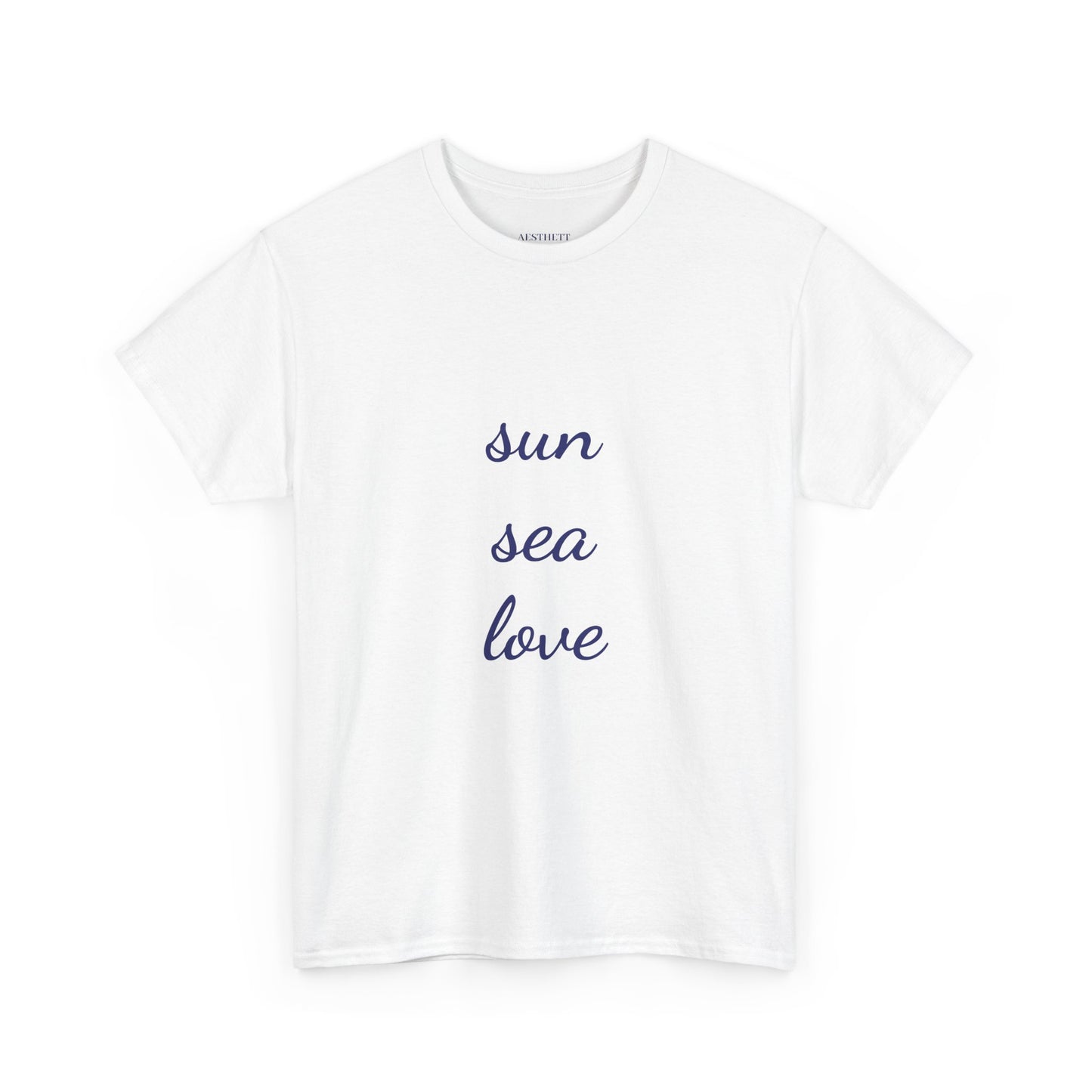 Minimalist White Tee — sun sea love" T-Shirt